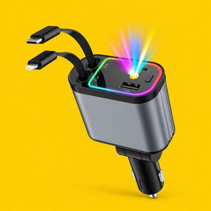 4 in 1 Retractable Fast Car Charger with Starlight